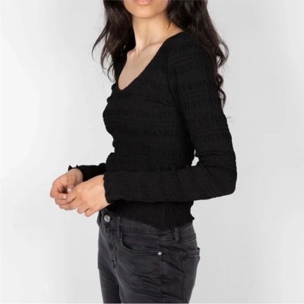 Frame Smocked L/S Rouched Long Sleeve Tee